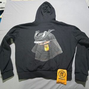 Forgotten‎ Faces Samurai Graphic Hoodie Mens medium Black Heavyweight 460gsm